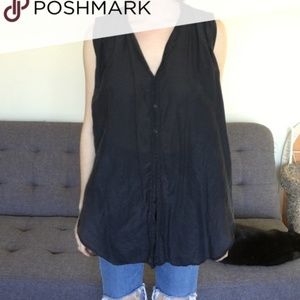 GP SHADES NAVY BUTTON DOWN SLEEVELESS TUNIC TOP S